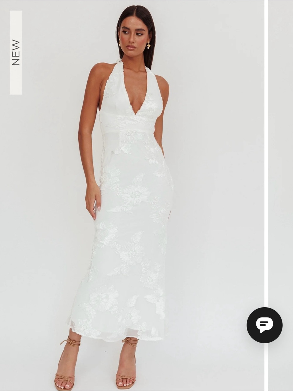 Selfie Leslie White Halter Floral Lace Maxi Dress